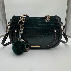 Jorge Bischoff Green Croc Embossed Leather Shoulder Crossbody Bag